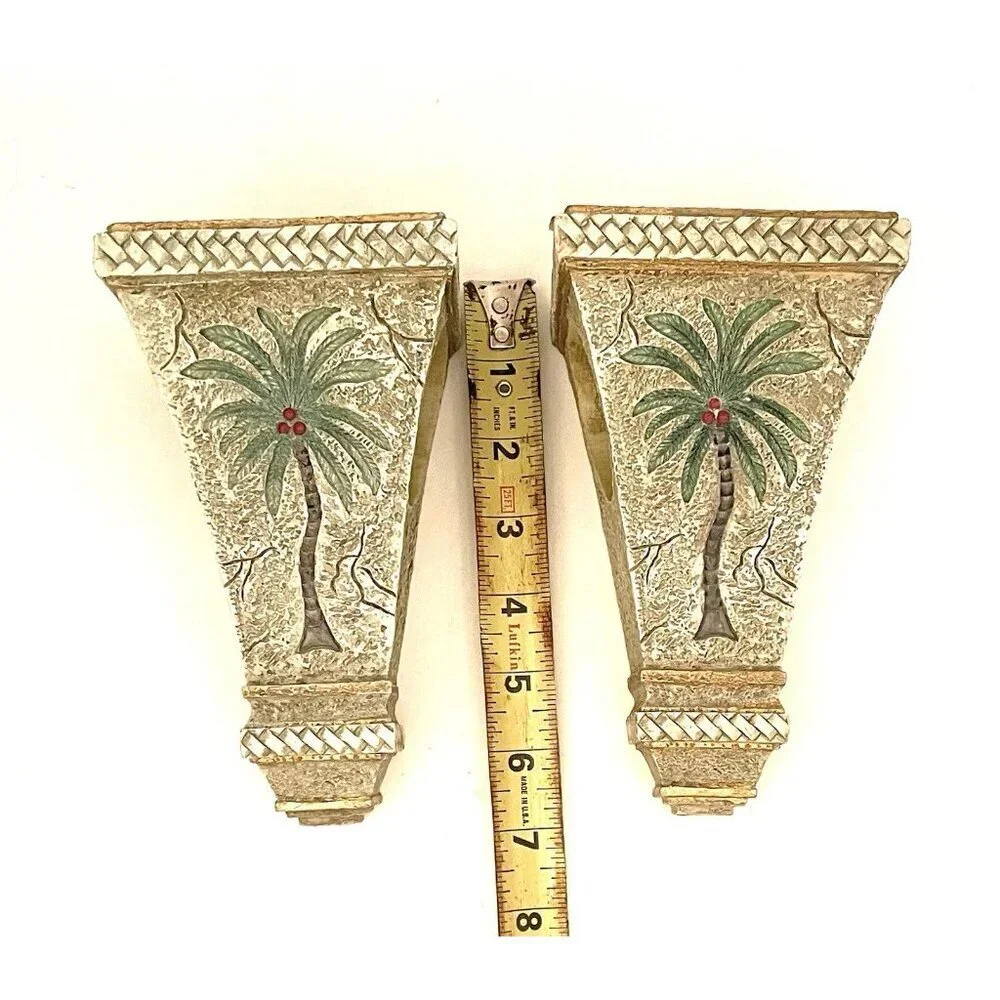 Palm Tree Curtain Rod Corbels set Resin 7x4x3.5” Tropical Decor